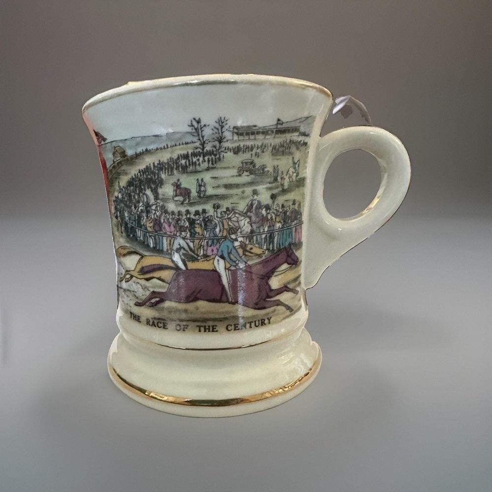 Vintage "The Race of the Century" Mustache Shaving Mug or Coffee- Currier & Ives
